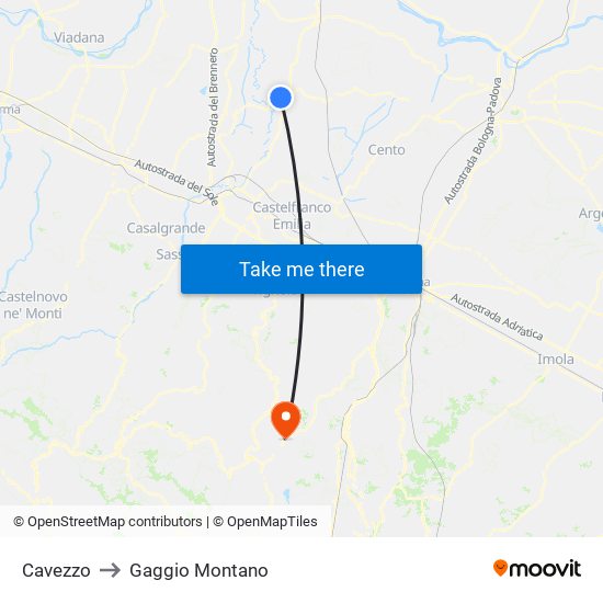 Cavezzo to Gaggio Montano map