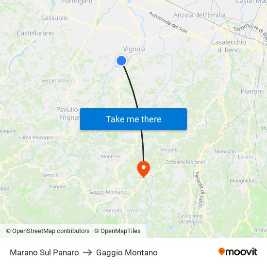 Marano Sul Panaro to Gaggio Montano map