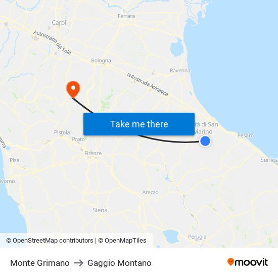 Monte Grimano to Gaggio Montano map