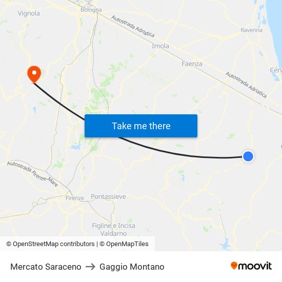 Mercato Saraceno to Gaggio Montano map