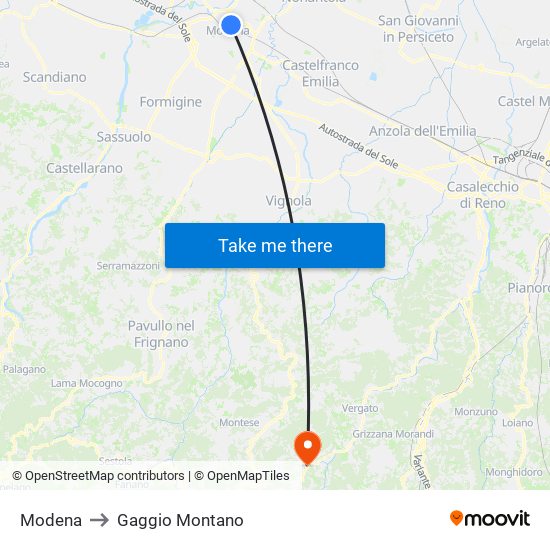 Modena to Gaggio Montano map