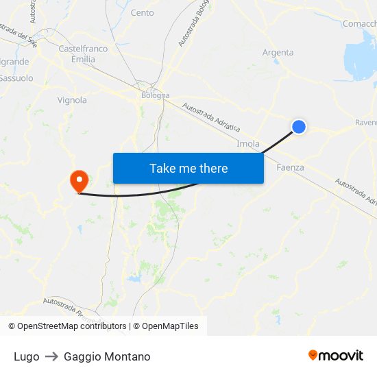 Lugo to Gaggio Montano map