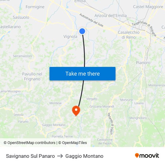 Savignano Sul Panaro to Gaggio Montano map