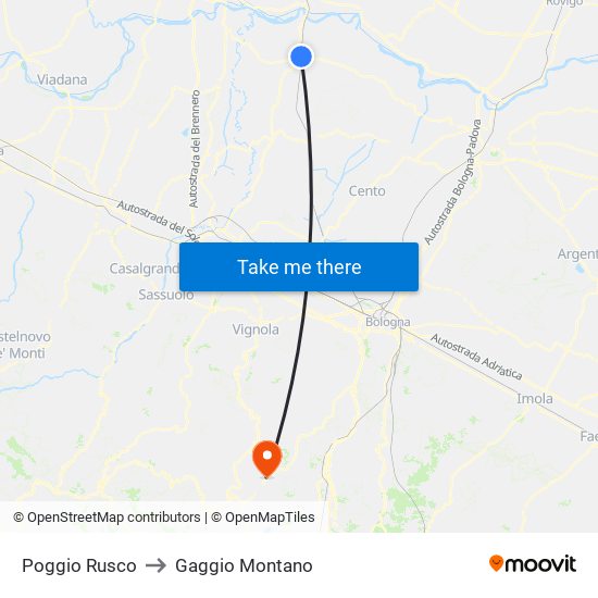 Poggio Rusco to Gaggio Montano map