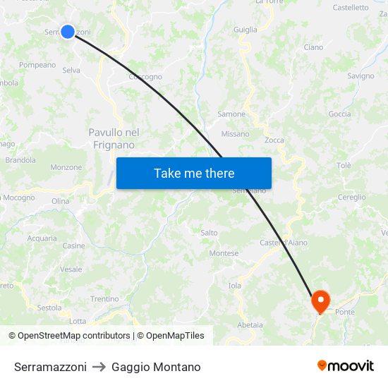 Serramazzoni to Gaggio Montano map