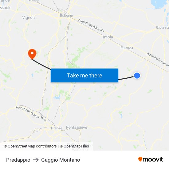 Predappio to Gaggio Montano map