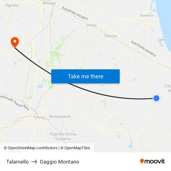 Talamello to Gaggio Montano map