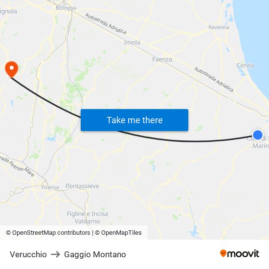 Verucchio to Gaggio Montano map