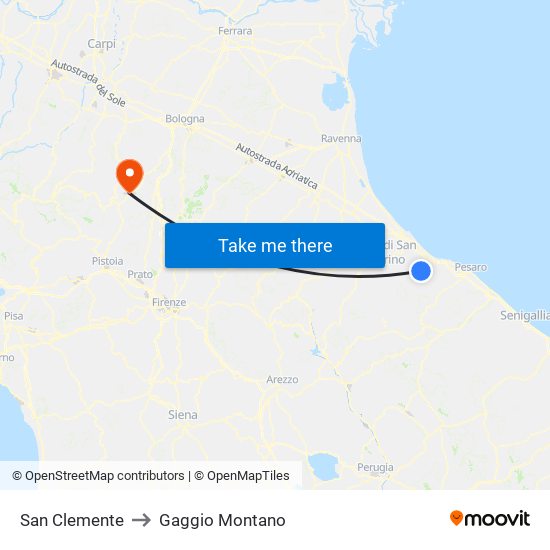 San Clemente to Gaggio Montano map