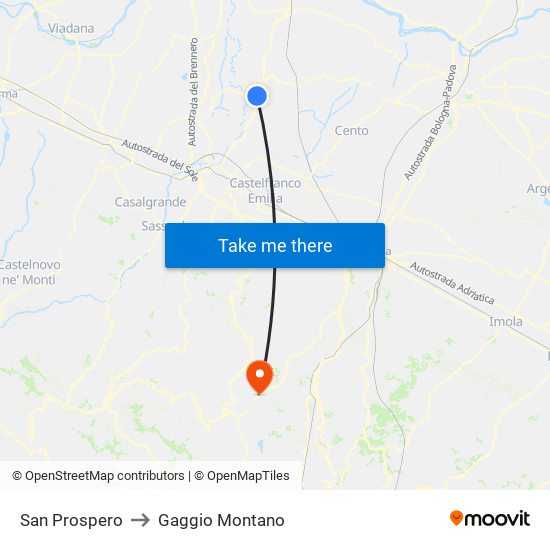 San Prospero to Gaggio Montano map
