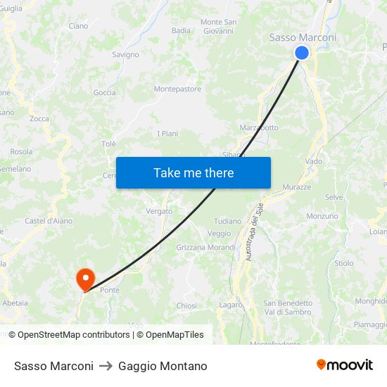 Sasso Marconi to Gaggio Montano map