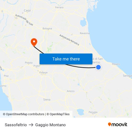 Sassofeltrio to Gaggio Montano map