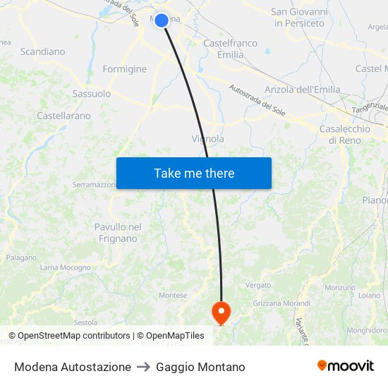 Modena  Autostazione to Gaggio Montano map