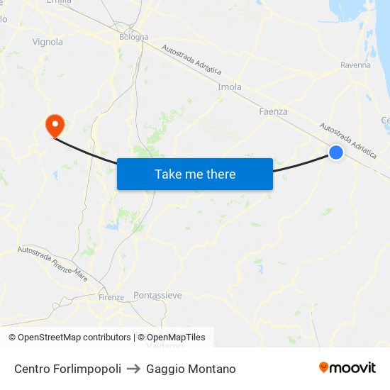 Centro Forlimpopoli to Gaggio Montano map