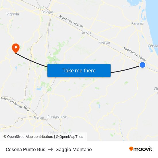Cesena Punto Bus to Gaggio Montano map