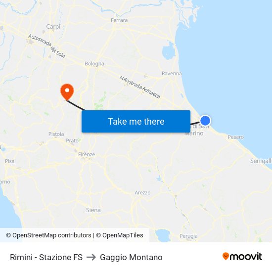 Rimini - Stazione FS to Gaggio Montano map