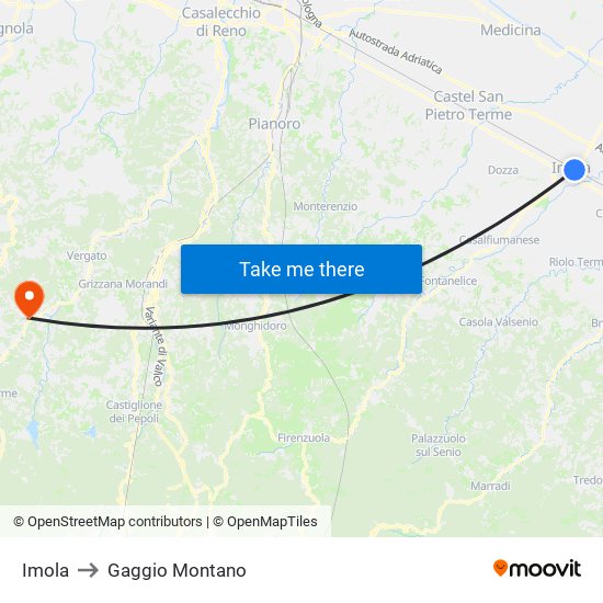 Imola to Gaggio Montano map