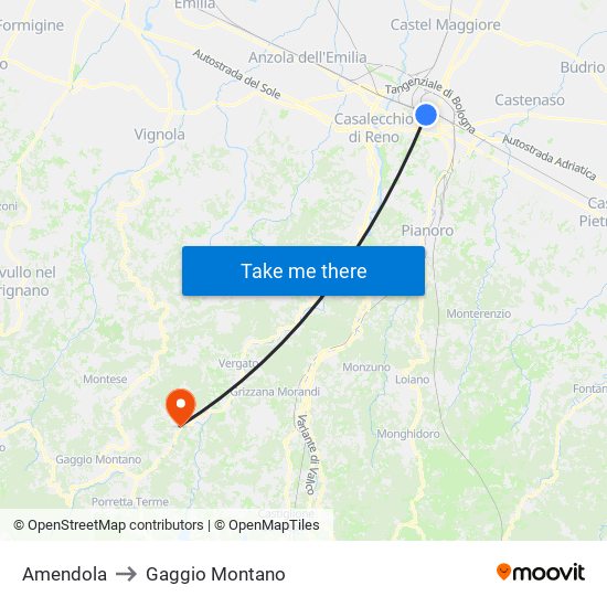 Amendola to Gaggio Montano map