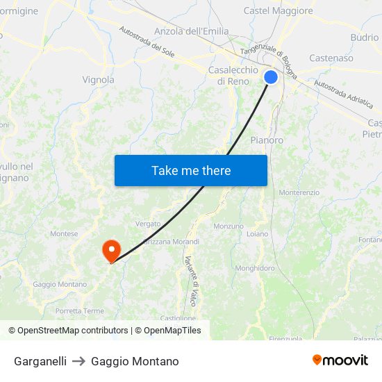 Garganelli to Gaggio Montano map