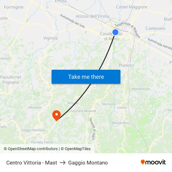 Centro Vittoria - Mast to Gaggio Montano map