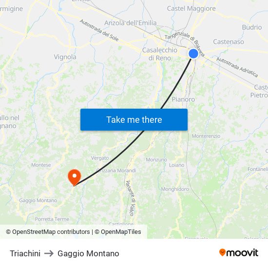 Triachini to Gaggio Montano map