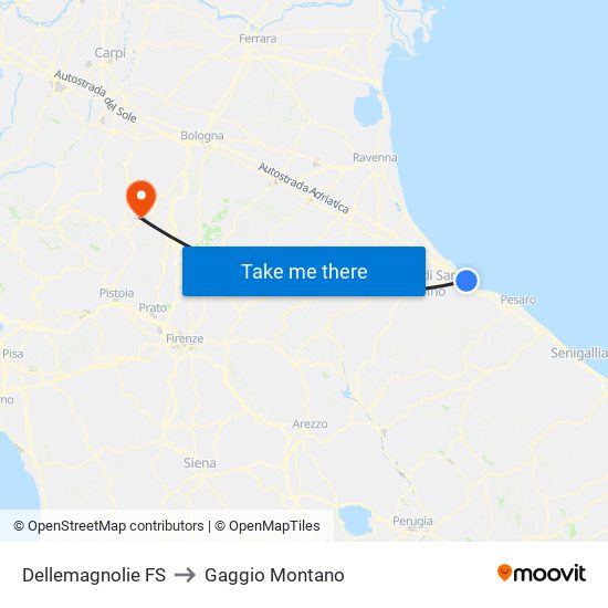 Dellemagnolie FS to Gaggio Montano map