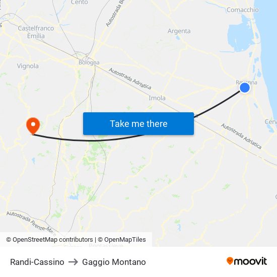 Randi-Cassino to Gaggio Montano map