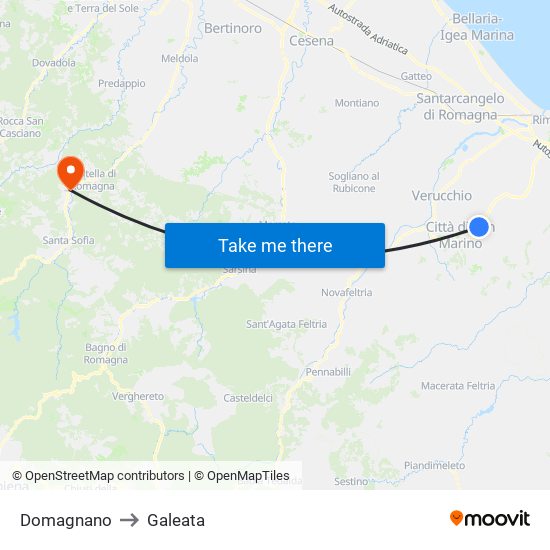 Domagnano to Galeata map