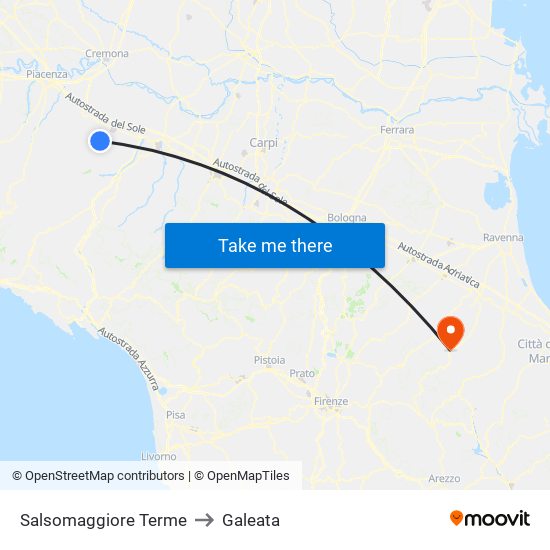 Salsomaggiore Terme to Galeata map