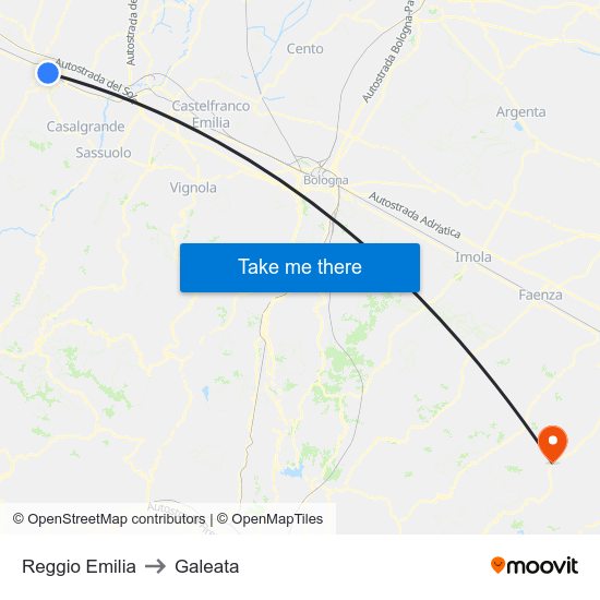 Reggio Emilia to Galeata map