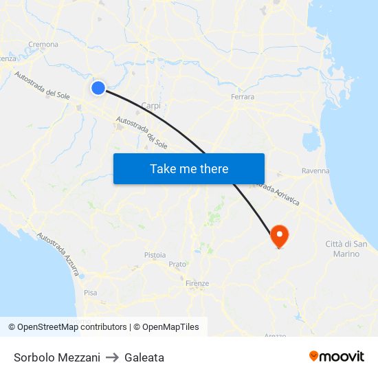 Sorbolo Mezzani to Galeata map