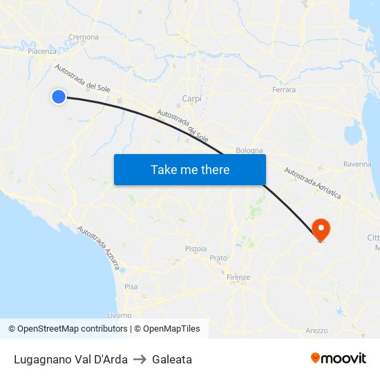 Lugagnano Val D'Arda to Galeata map