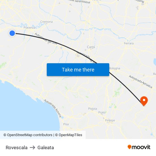 Rovescala to Galeata map
