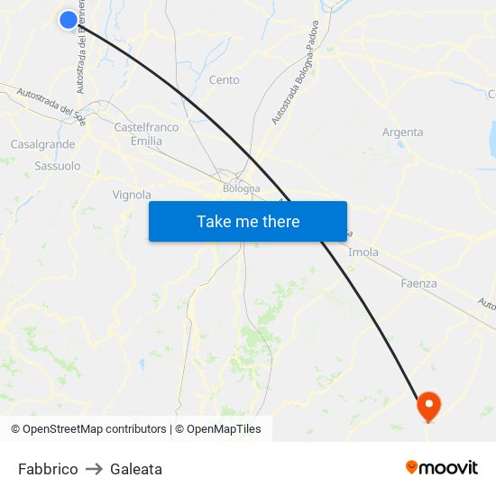 Fabbrico to Galeata map