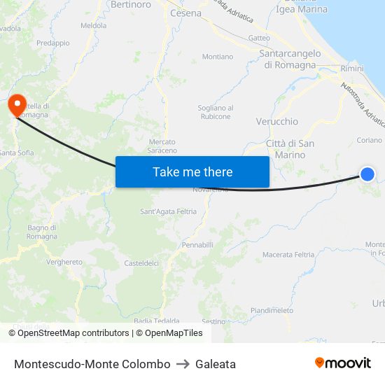 Montescudo-Monte Colombo to Galeata map
