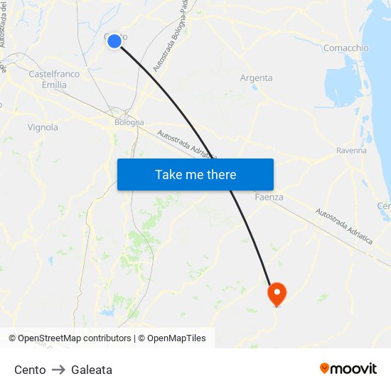 Cento to Galeata map