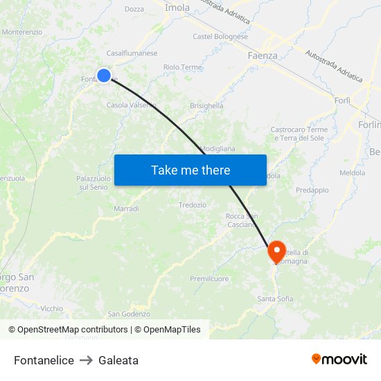 Fontanelice to Galeata map