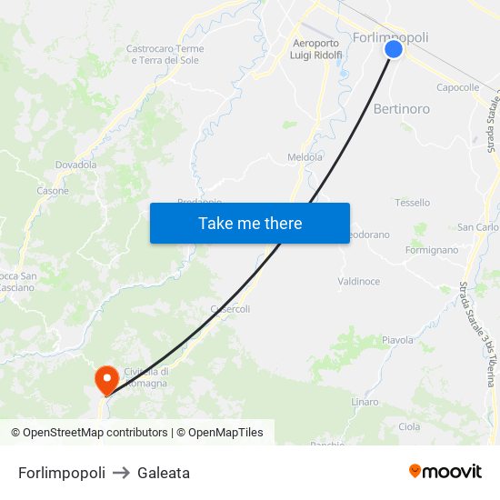 Forlimpopoli to Galeata map