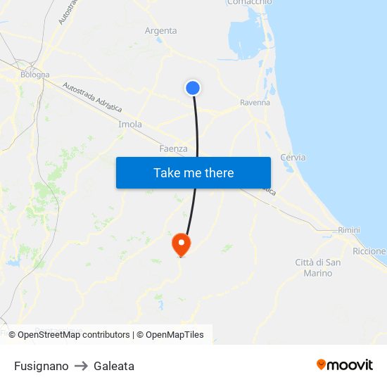 Fusignano to Galeata map