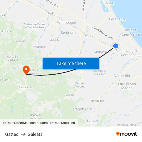 Gatteo to Galeata map