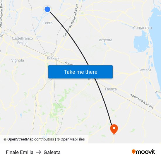 Finale Emilia to Galeata map