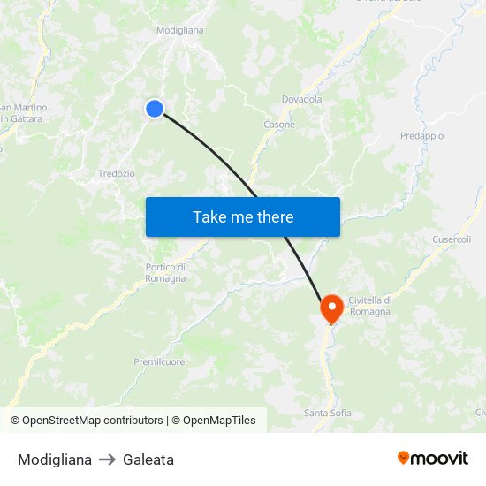 Modigliana to Galeata map