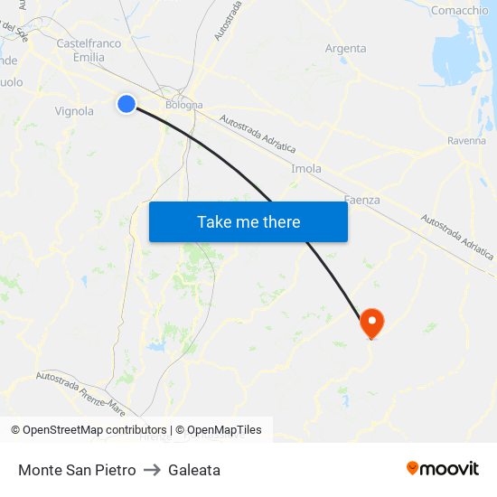 Monte San Pietro to Galeata map