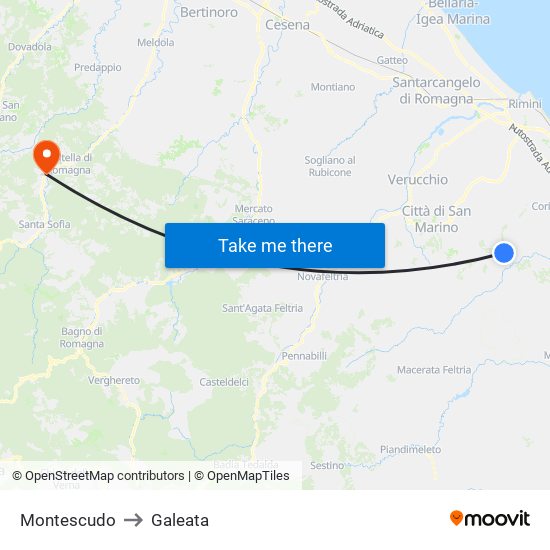 Montescudo to Galeata map