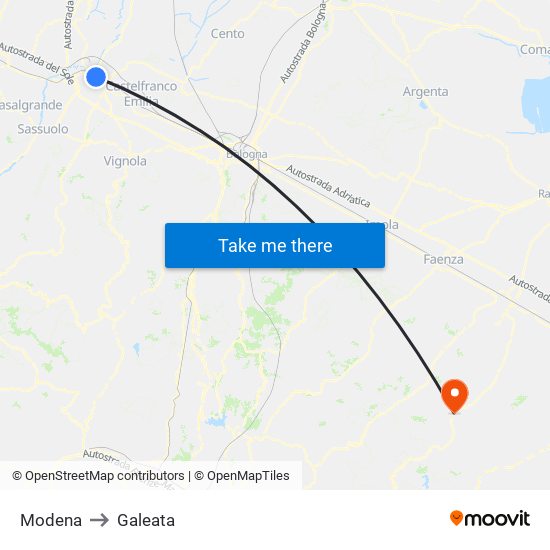 Modena to Galeata map