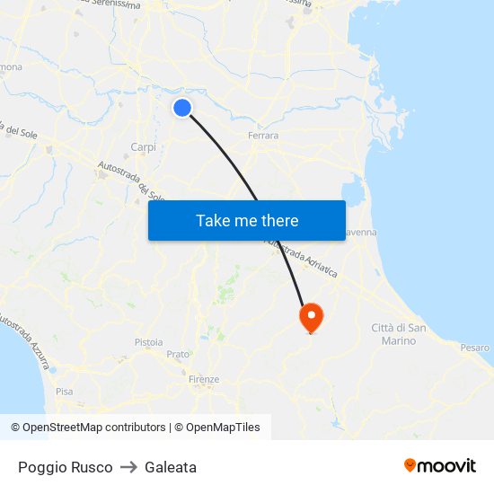 Poggio Rusco to Galeata map