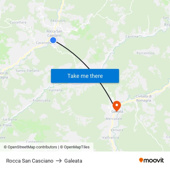 Rocca San Casciano to Galeata map