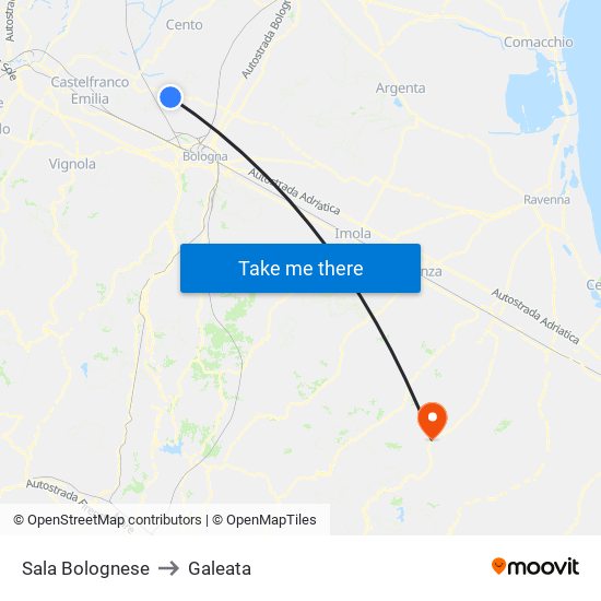 Sala Bolognese to Galeata map