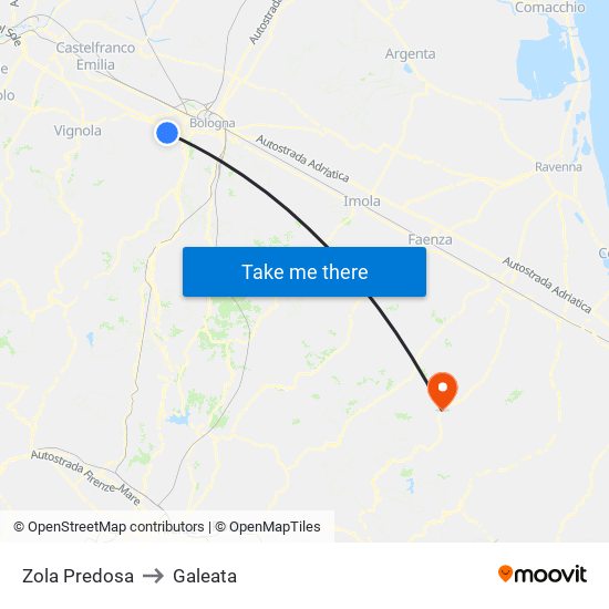 Zola Predosa to Galeata map