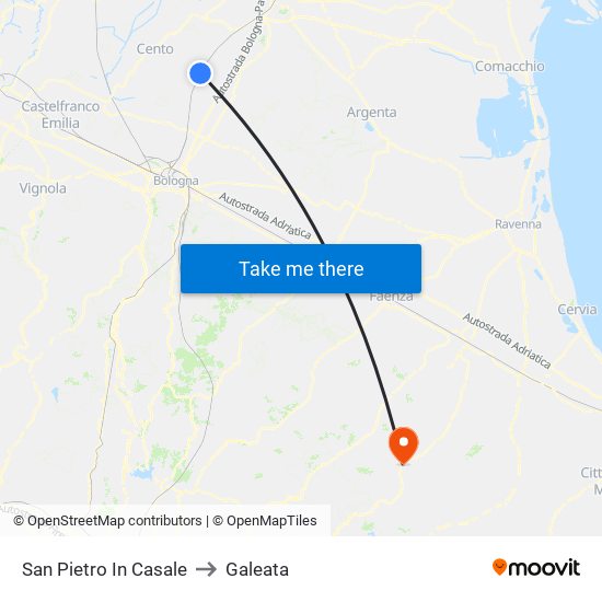 San Pietro In Casale to Galeata map
